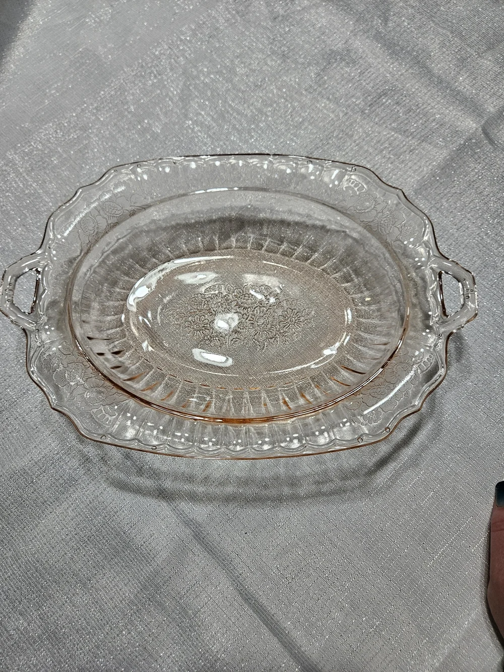 Anchor Hocking Pink Depression Glass Serving Tray with Handles